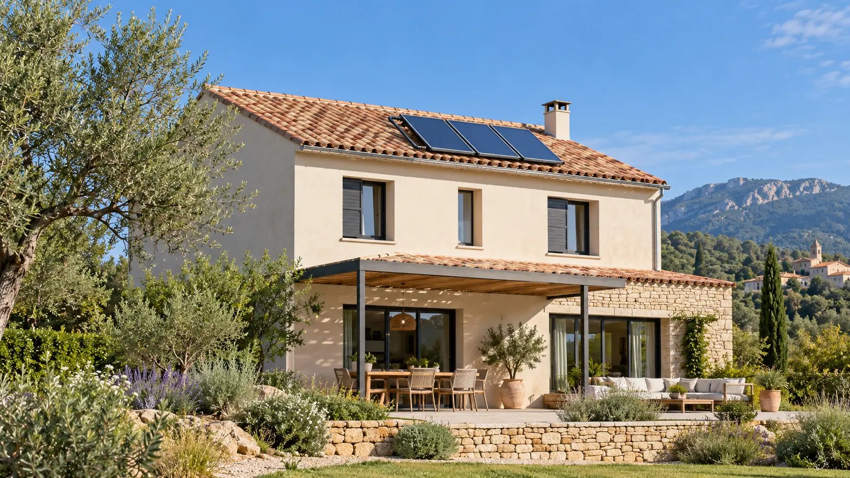 Maison équipée de capteurs solaires thermiques